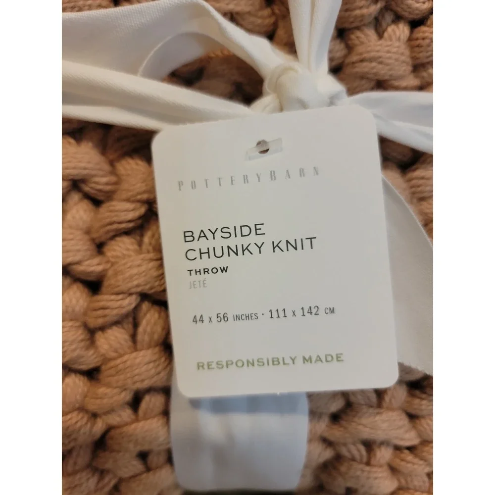 POTTERY BARN BAYSIDE SEED STITCH CHUNKY KNIT THROW BLANKET 44 X 56